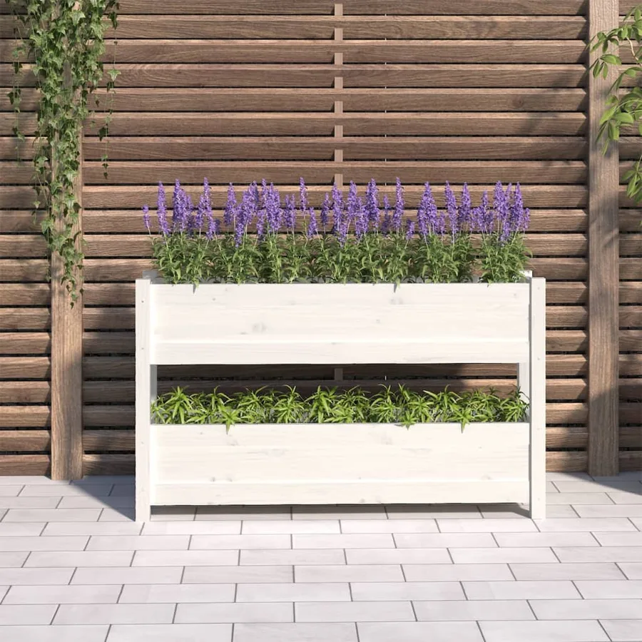 Jardinière Blanc 112x25x66 cm Bois massif de pin - 3