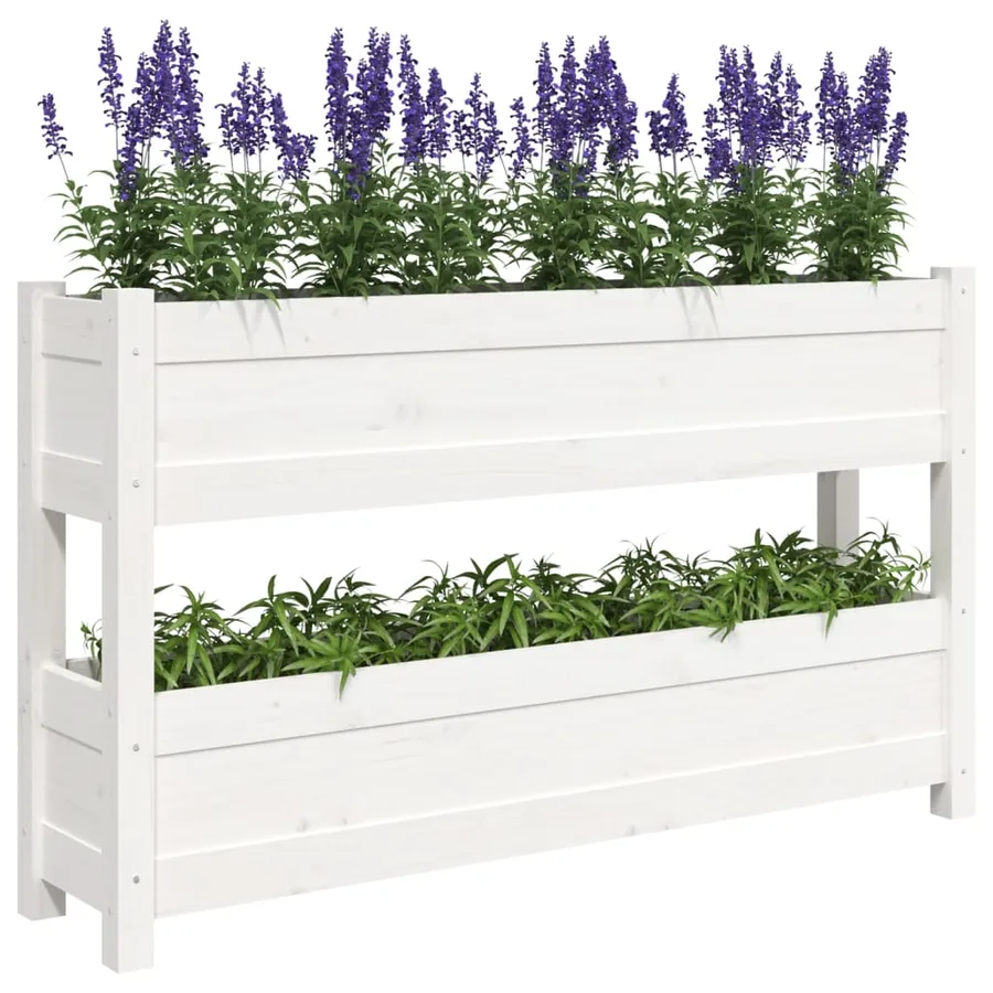 Jardinière Blanc 112x25x66 cm Bois massif de pin - 4