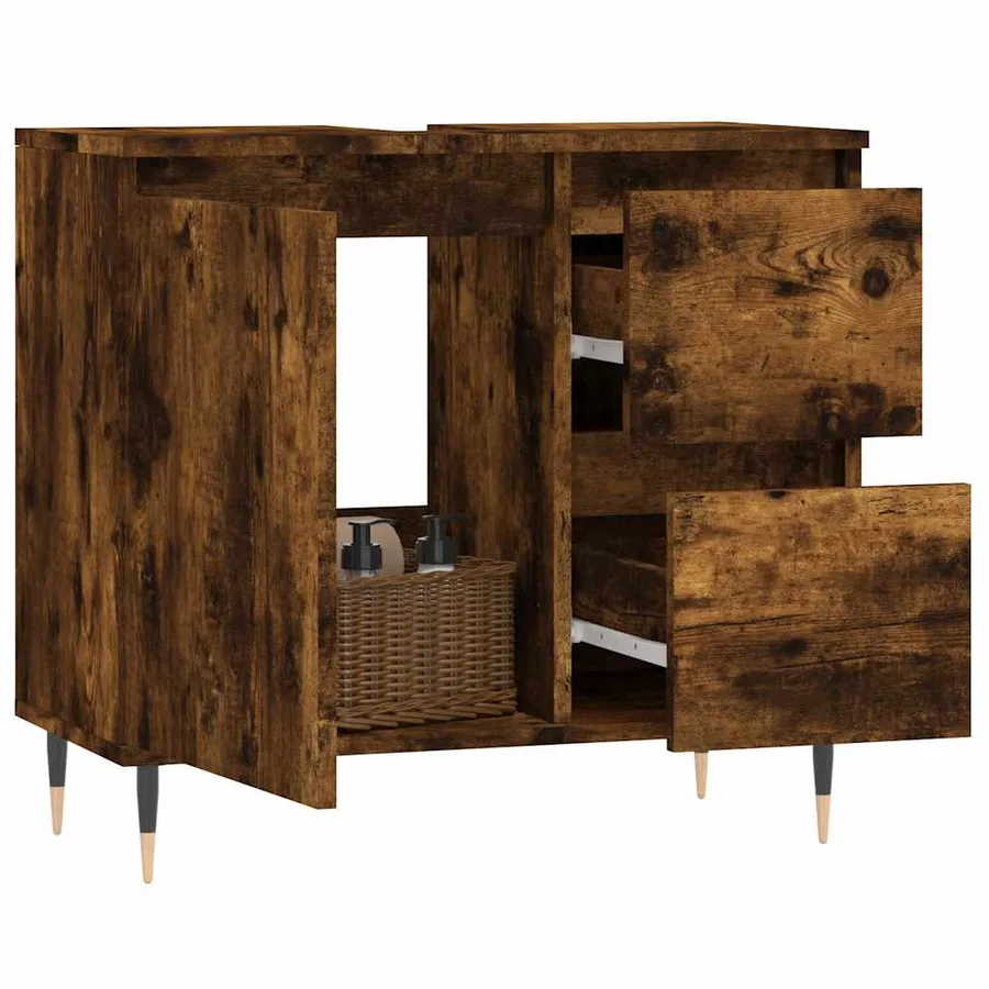Armoire de bain chêne fumé 65x33x60 cm bois d'ingénierie - 3