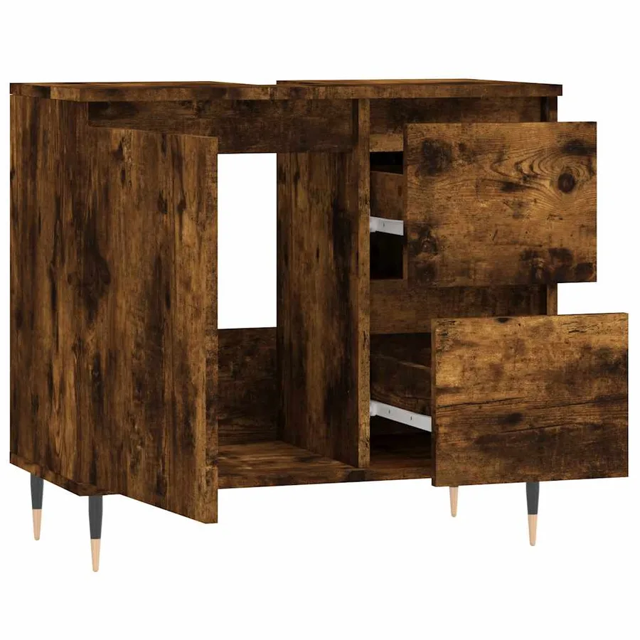 Armoire de bain chêne fumé 65x33x60 cm bois d'ingénierie - 4
