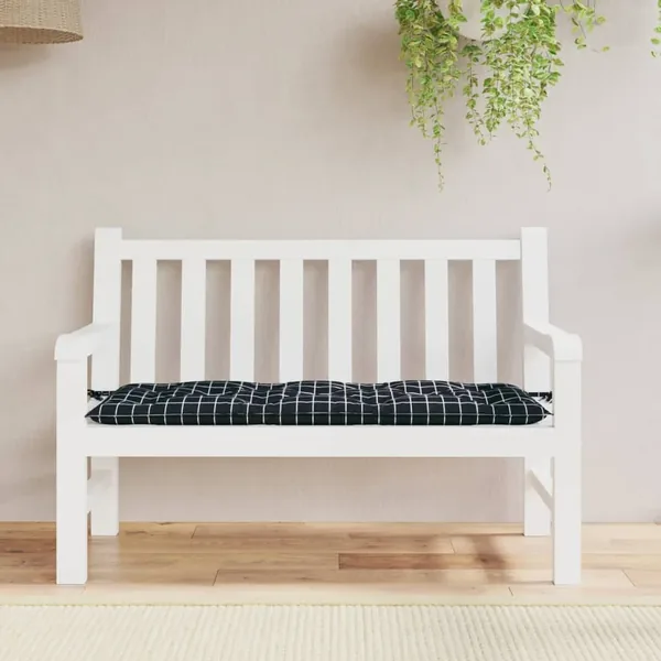 Coussin de banc de jardin carreaux noir 120x50x7 cm tissu