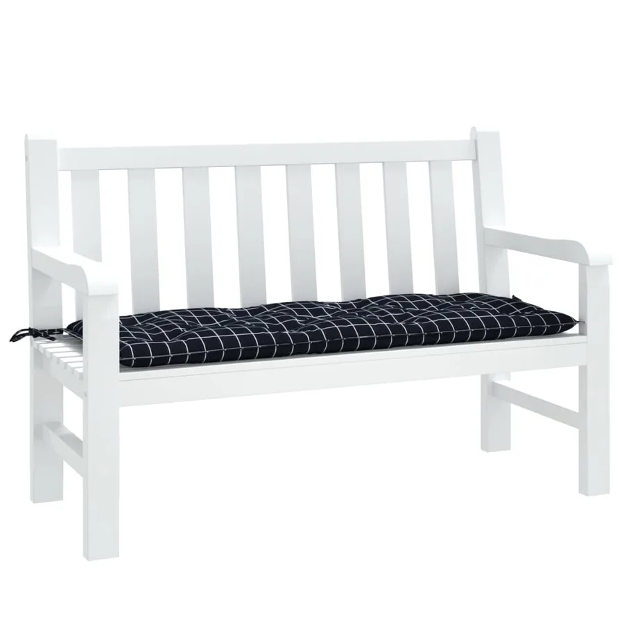 Coussin de banc de jardin carreaux noir 120x50x7 cm tissu - 3