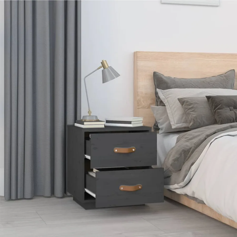 Tables de chevet 2 pcs Gris 40x34x45 cm Bois de pin massif - 4