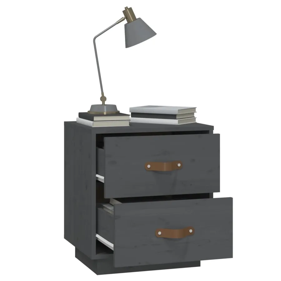 Tables de chevet 2 pcs Gris 40x34x45 cm Bois de pin massif - 5