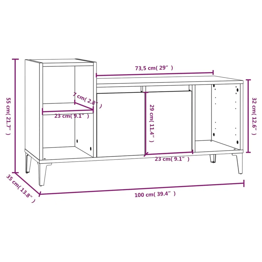 Meuble TV Chêne fumé 100x35x55 cm Bois d'ingénierie - 10