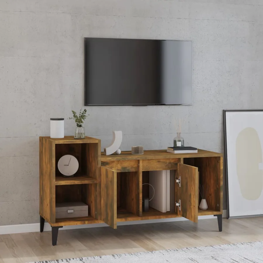 Meuble TV Chêne fumé 100x35x55 cm Bois d'ingénierie - 3