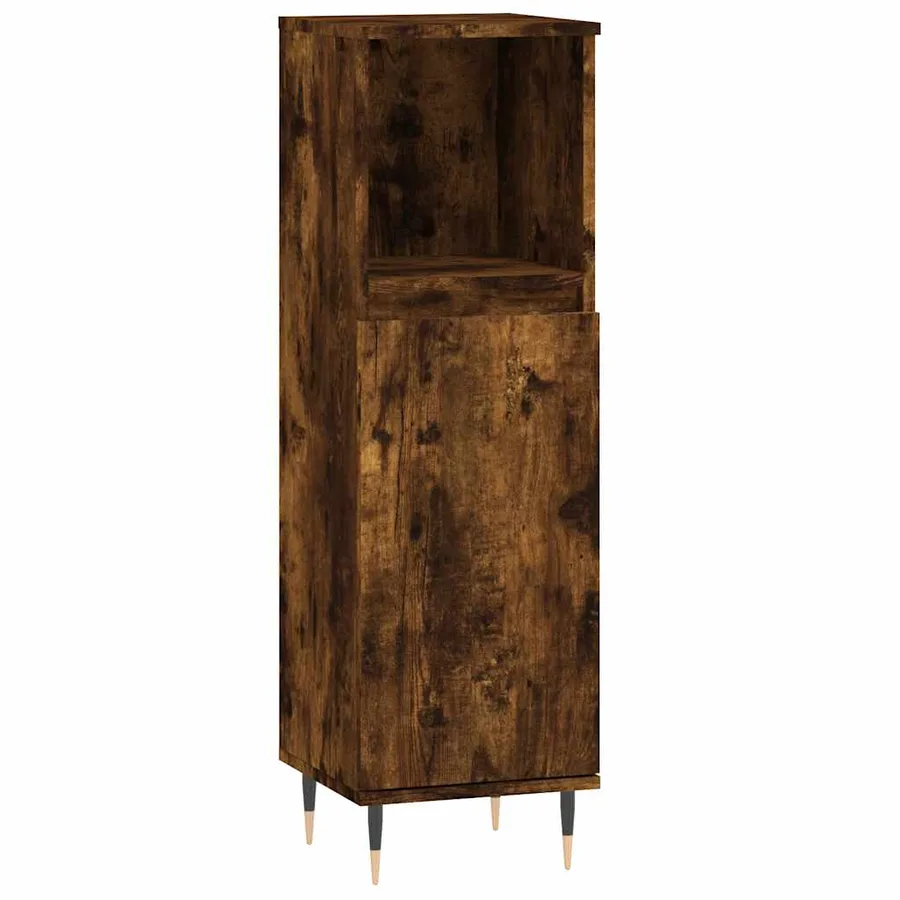 Armoire de bain chêne fumé 30x30x100 cm bois d'ingénierie - 2