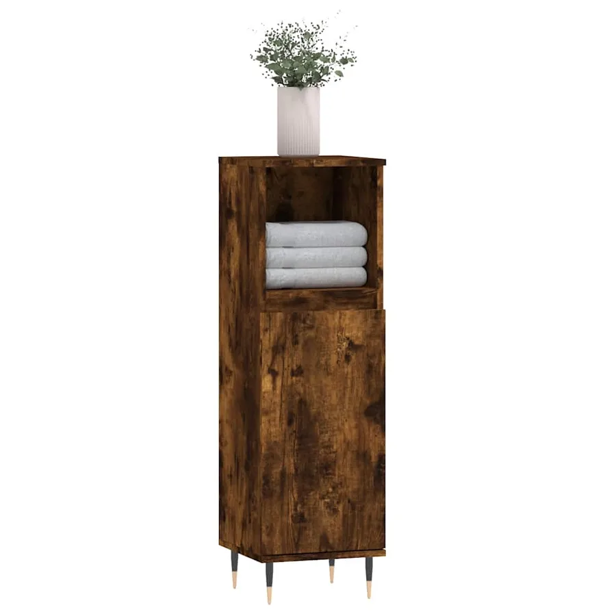 Armoire de bain chêne fumé 30x30x100 cm bois d'ingénierie - 3