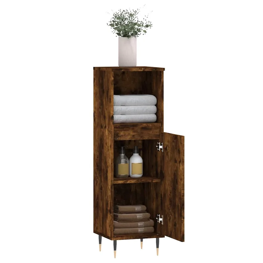 Armoire de bain chêne fumé 30x30x100 cm bois d'ingénierie - 4