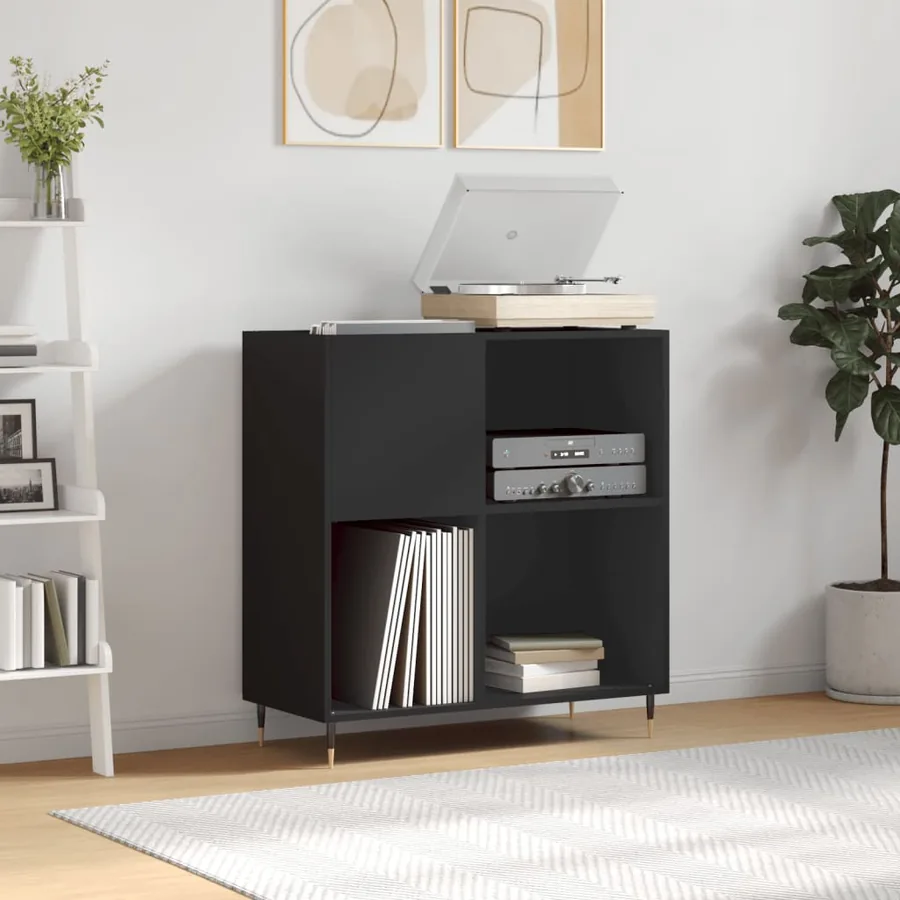 Armoire à disques noir 84,5x38x89 cm bois d'ingénierie