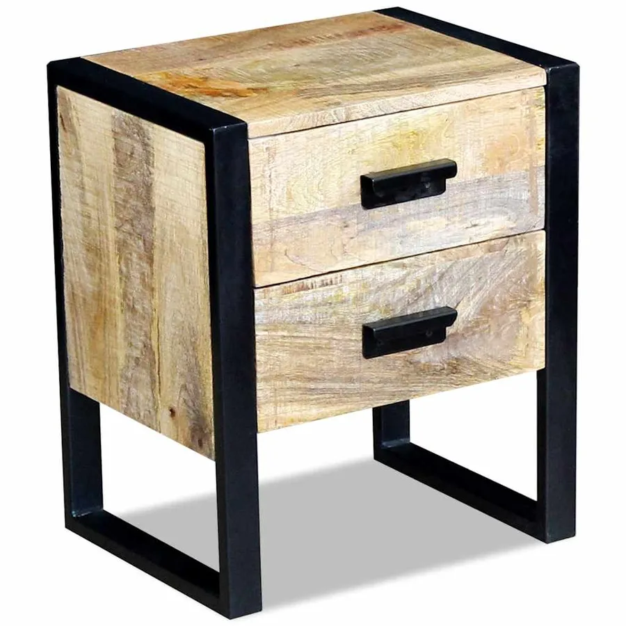 Table auxiliaire à 2 tiroirs bois manguier massif 43x33x51 cm - 2