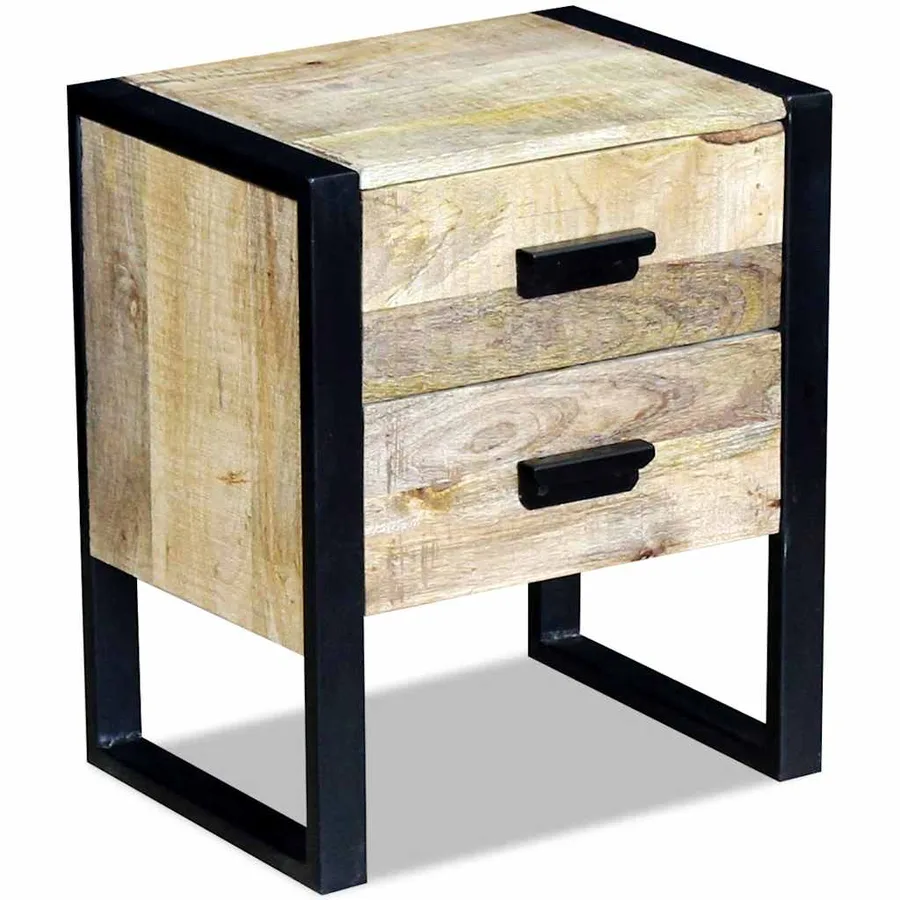 Table auxiliaire à 2 tiroirs bois manguier massif 43x33x51 cm - 3