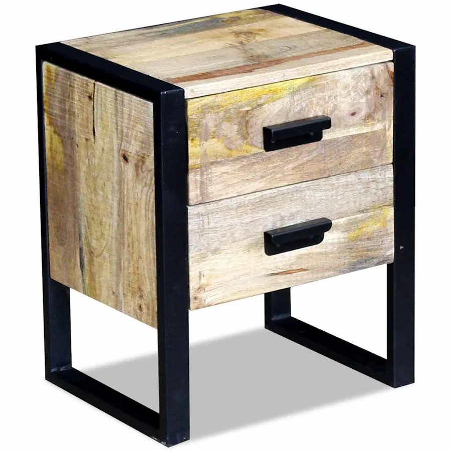 Table auxiliaire à 2 tiroirs bois manguier massif 43x33x51 cm - 5