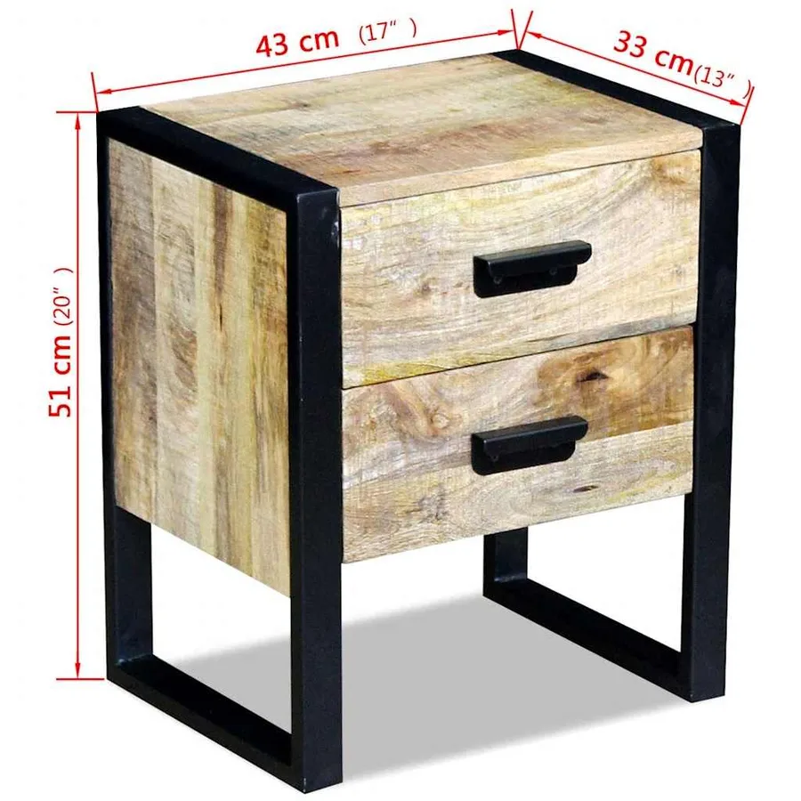 Table auxiliaire à 2 tiroirs bois manguier massif 43x33x51 cm - 8