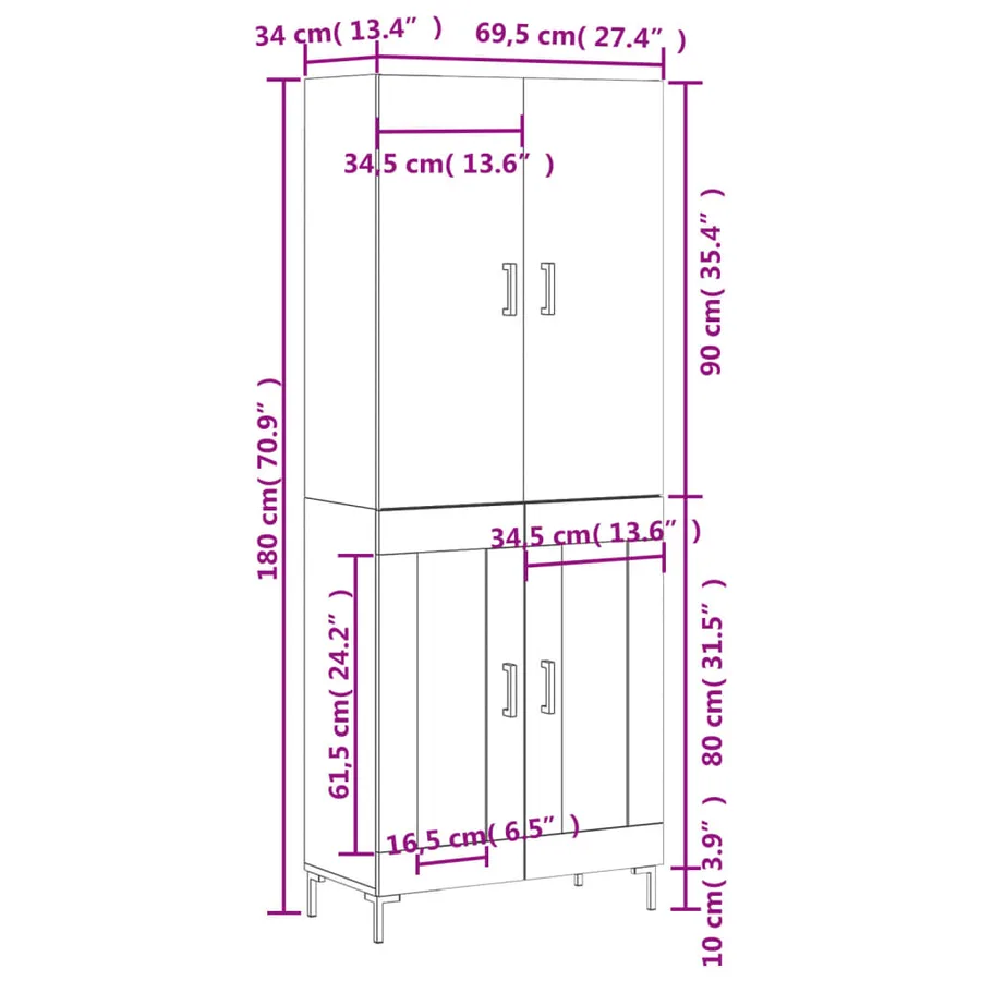 Buffet haut Chêne fumé 69,5x34x180 cm Bois d'ingénierie - 13