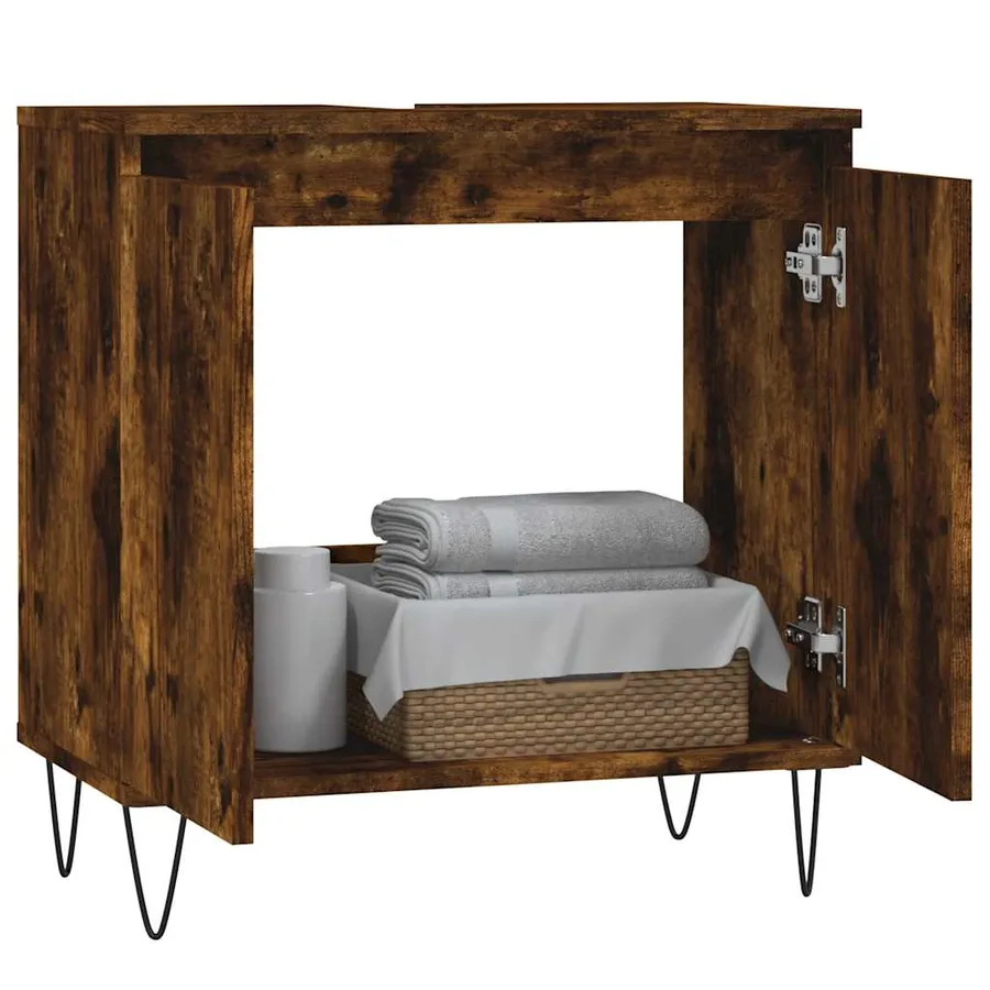 Armoire de bain chêne fumé 58x33x60 cm bois d'ingénierie - 3