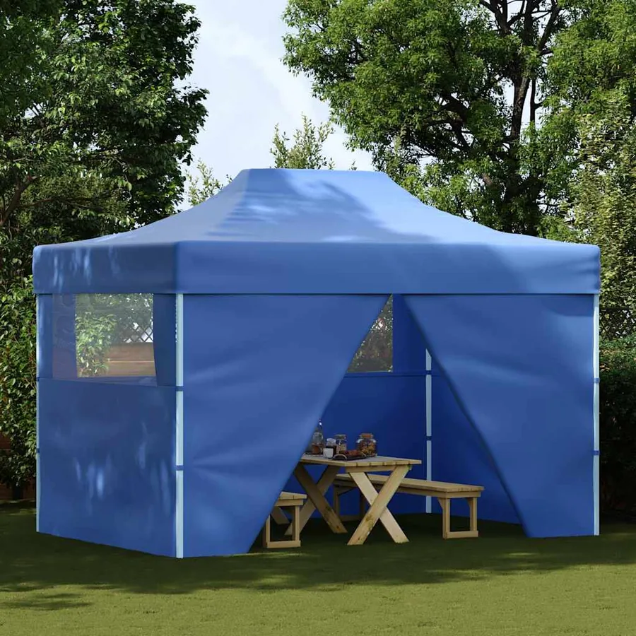 Tente de réception pliable avec 4 parois 3x4 m Acier Bleu - 2
