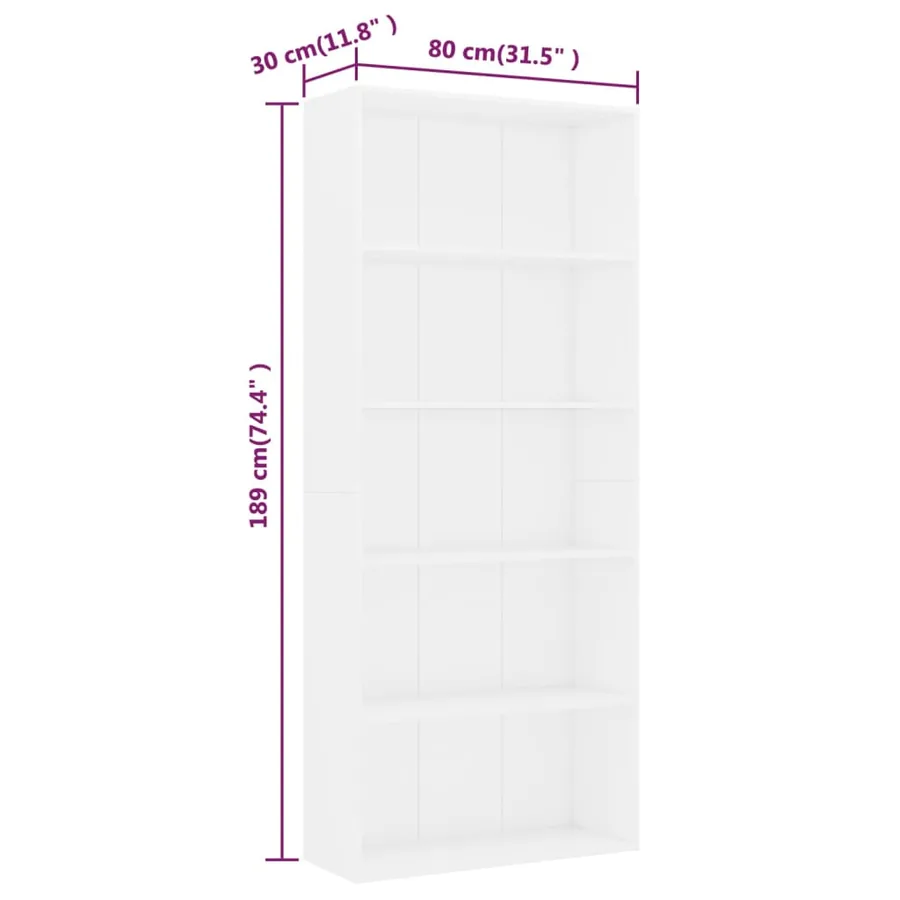 Bibliothèque à 5 niveaux Blanc 80x30x189 cm Bois d'ingénierie - 6
