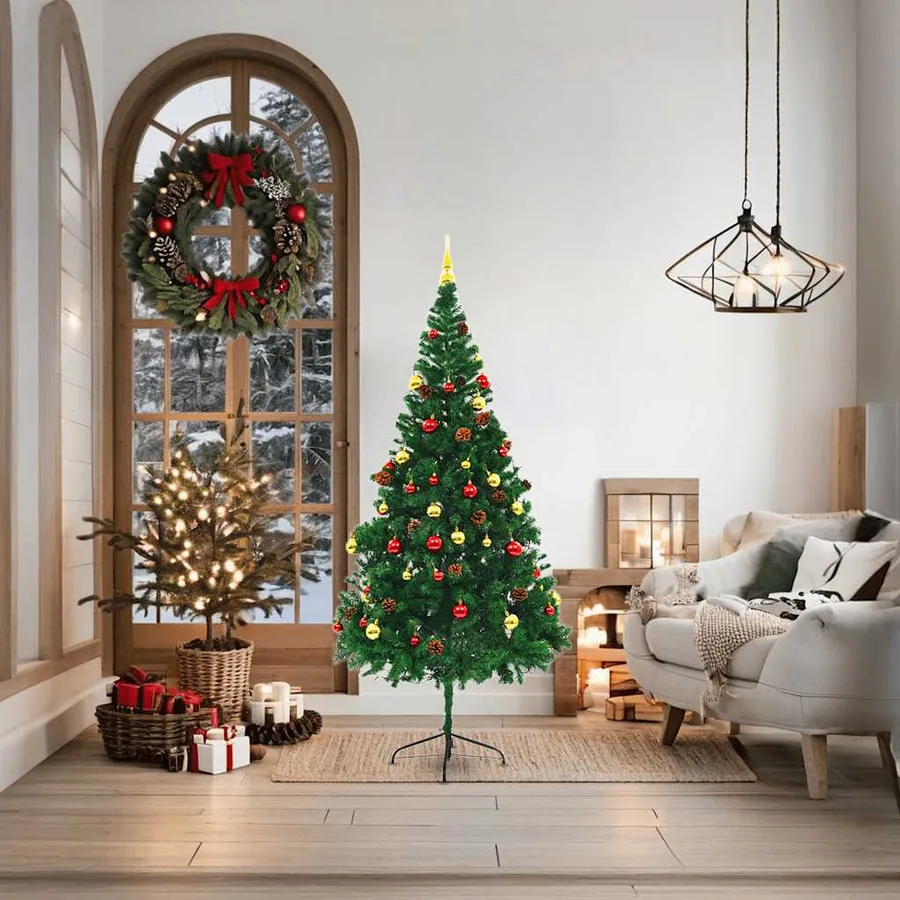 Arbre de Noël artificiel pré-éclairé avec boules vert 180 cm - 2