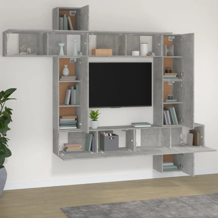 Ensemble de meubles TV 9 pcs Gris béton Bois d'ingénierie - 3