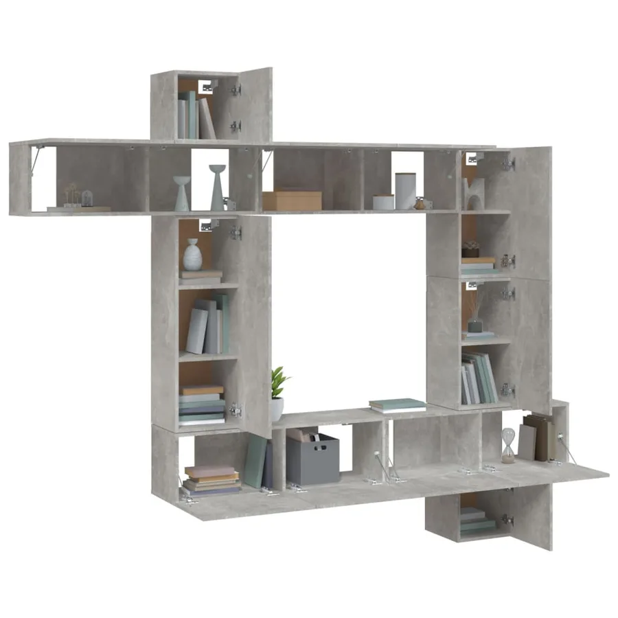 Ensemble de meubles TV 9 pcs Gris béton Bois d'ingénierie - 4