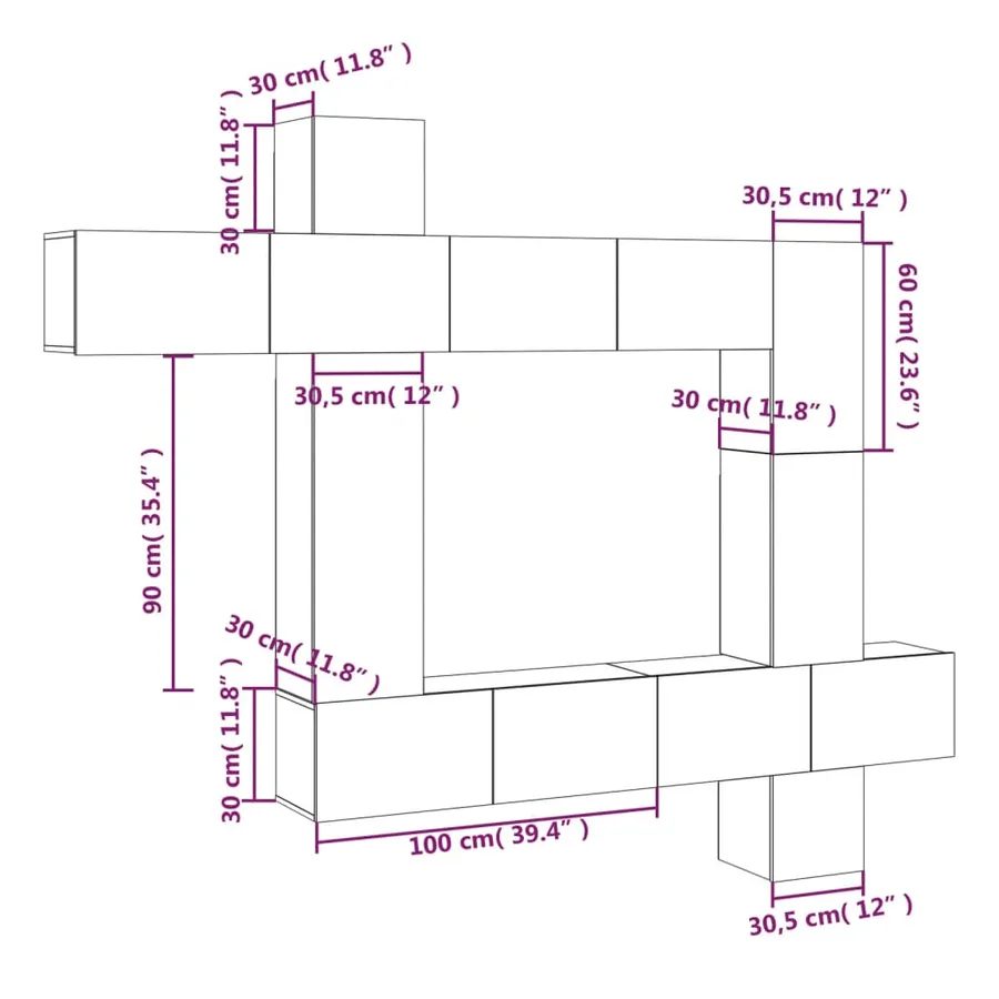 Ensemble de meubles TV 9 pcs Gris béton Bois d'ingénierie - 6