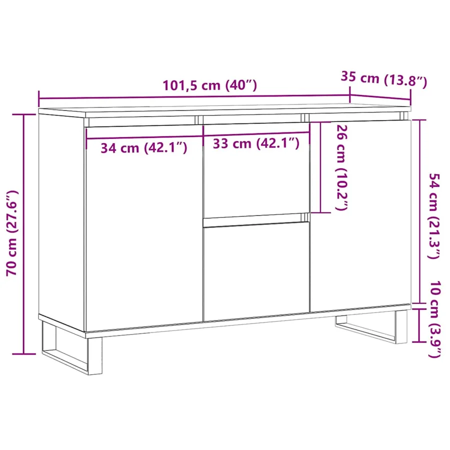 Buffet chêne fumé 101,5x35x70 cm bois d'ingénierie - 11