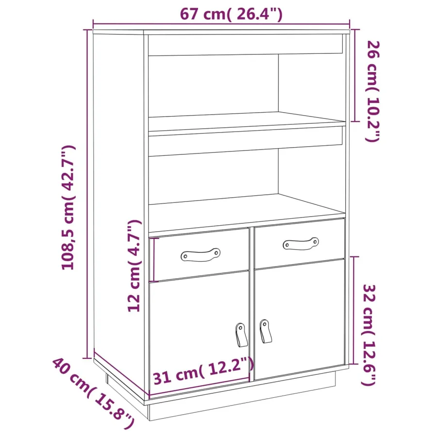 Buffet haut Marron miel 67x40x108,5 cm Bois massif de pin - 10