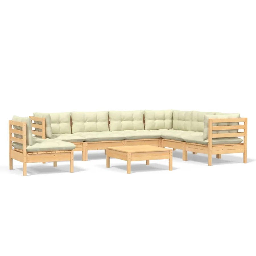 Salon de jardin 8 pcs avec coussins crème Bois de pin massif - 2
