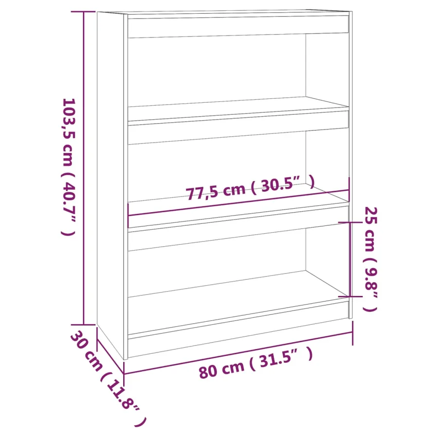 Bibliothèque/Séparateur de pièce Gris 80x30x103,5 cm Pin massif - 8