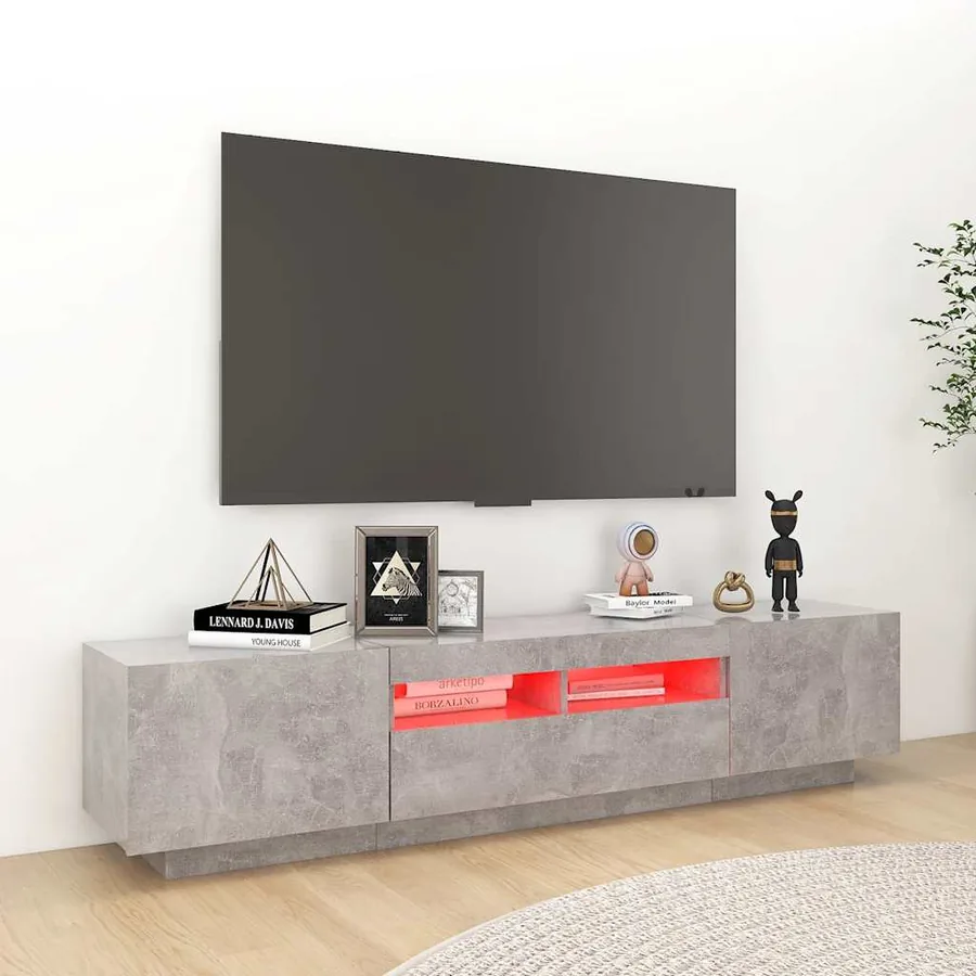 Meuble TV avec lumières LED Gris béton 180x35x40 cm - 4