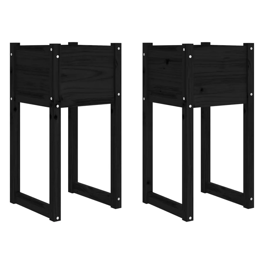 Jardinières 2 pcs Noir 40x40x81 cm Bois massif de pin - 2