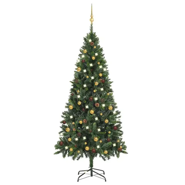 Arbre de Noël artificiel pré-éclairé et boules vert 180 cm