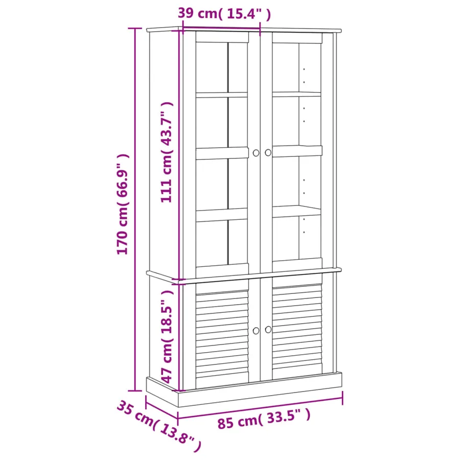 Vitrine en verre VIGO 85x35x170 cm bois massif de pin - 9