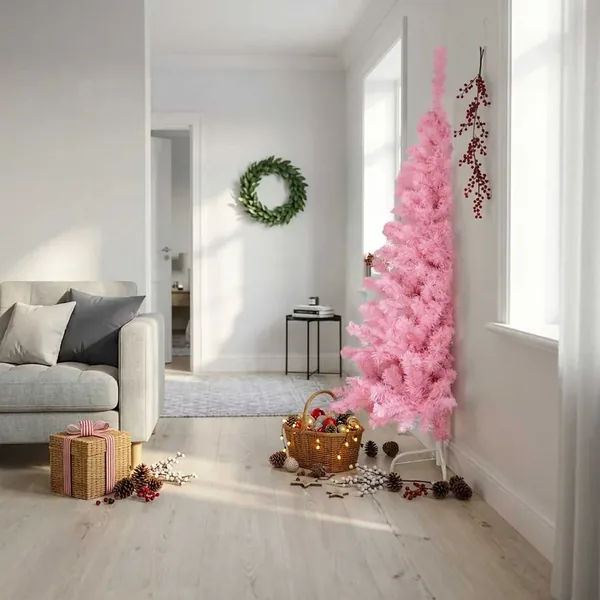 Demi sapin de Noël artificiel avec support Rose 180 cm PVC