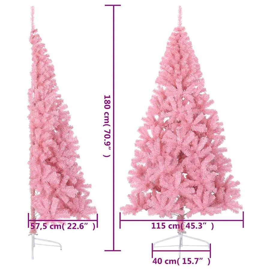Demi sapin de Noël artificiel avec support Rose 180 cm PVC - 11