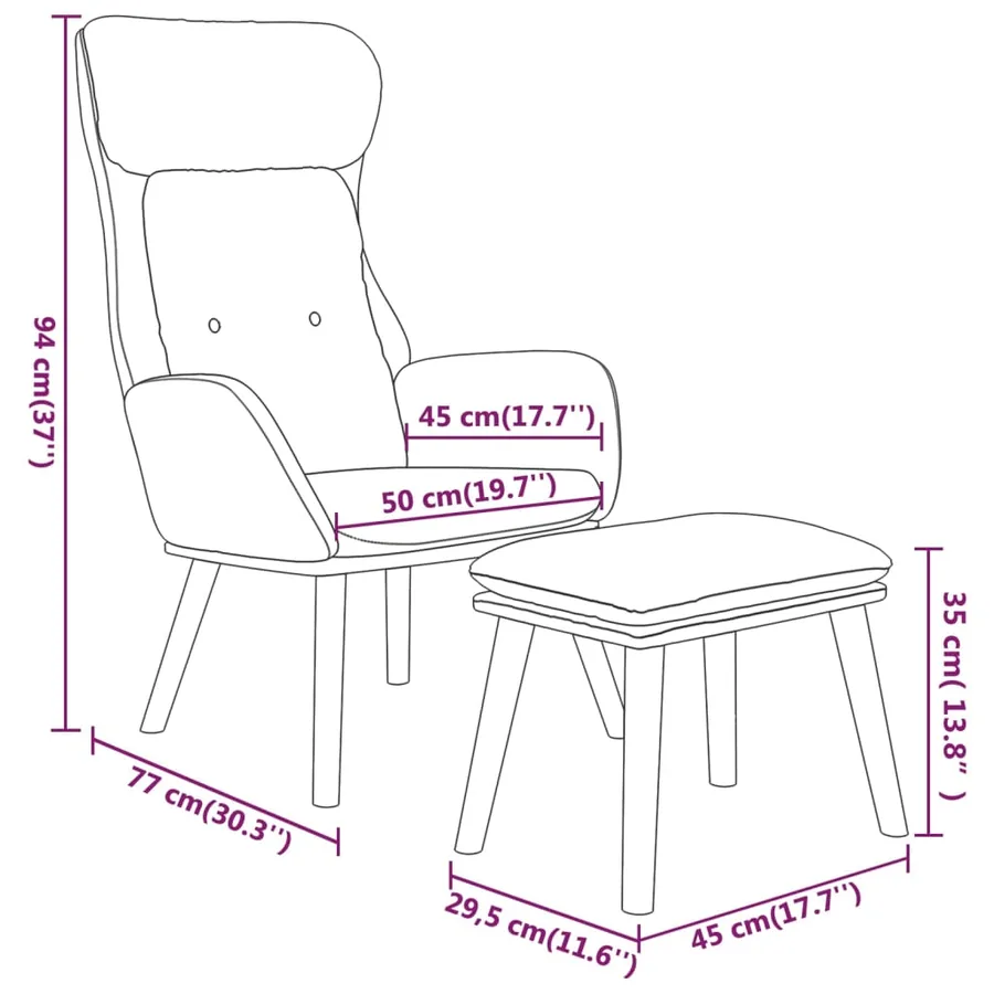 Chaise de relaxation avec repose-pied Noir Similicuir et tissu - 8