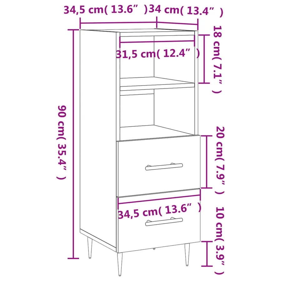 Buffet Gris béton 34,5x34x90 cm Bois d'ingénierie - 12
