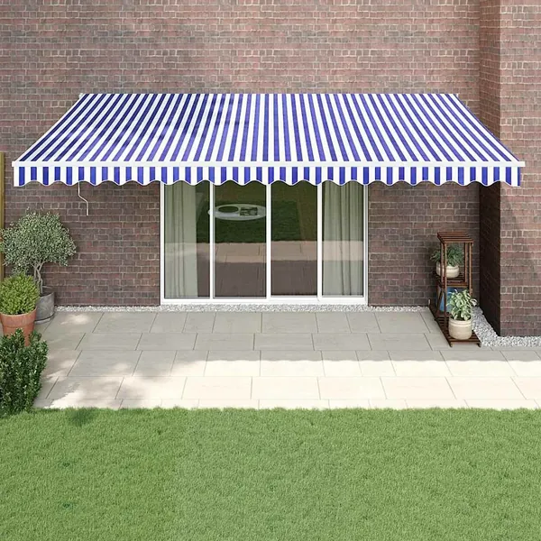 Auvent rétractable automatique bleu et blanc 5x3 m