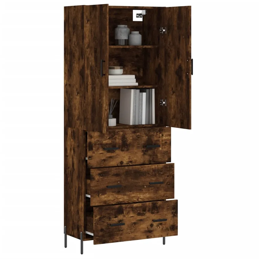 Buffet haut Chêne fumé 69,5x34x180 cm Bois d'ingénierie - 3