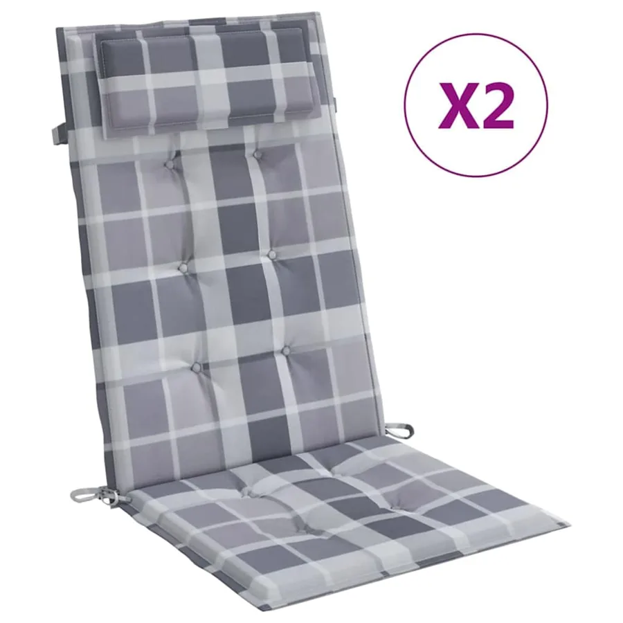 Coussins de chaise à dossier haut lot de 2 carreaux gris - 2