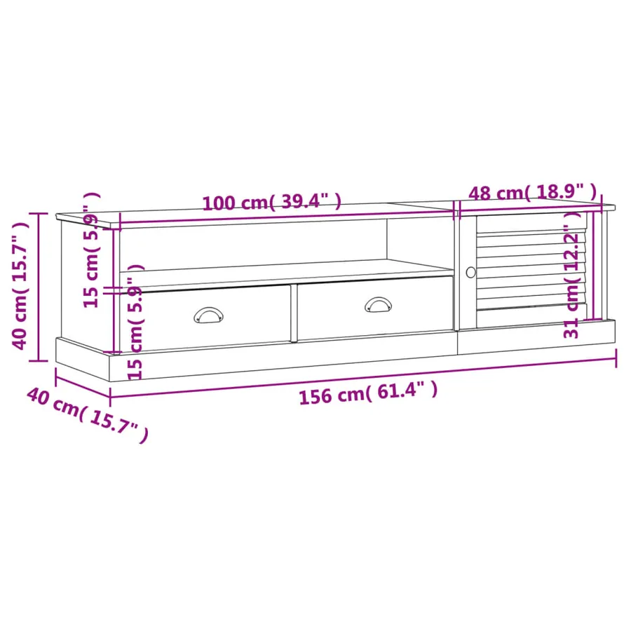 Meuble TV VIGO 156x40x40 cm bois massif de pin - 9