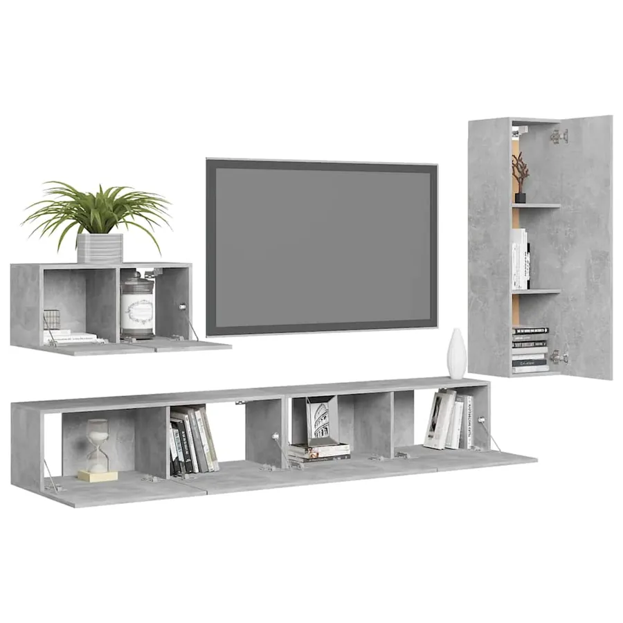 Ensemble de meubles TV 4 pcs Gris béton Bois d'ingénierie - 3
