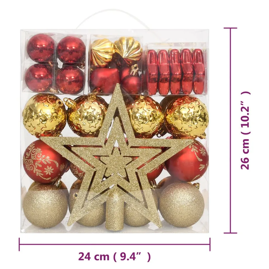 Ensemble de boules de Noël 70 pcs Doré et rouge - 20