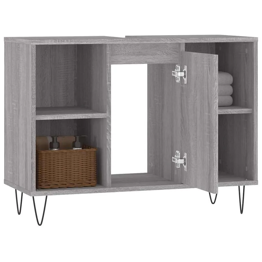 Armoire salle de bain sonoma gris 80x33x60 cm bois d'ingénierie - 4
