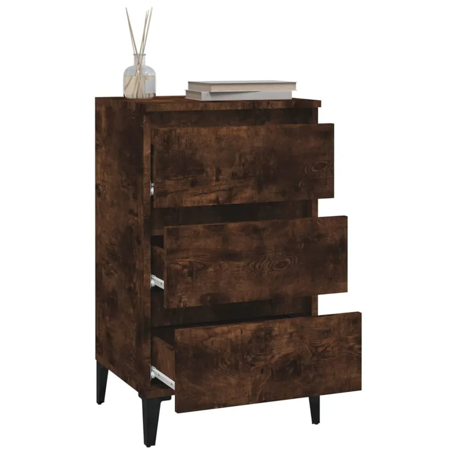 Table de chevet chêne fumé 40x35x70 cm bois d'ingénierie - 5