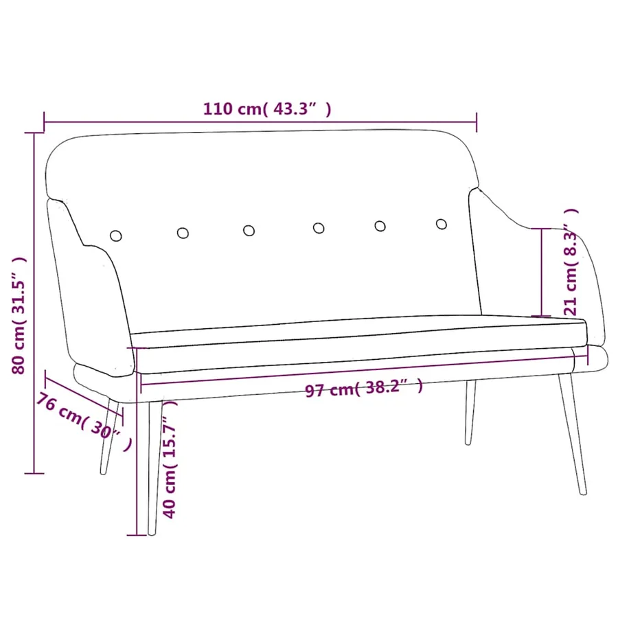 Banc Noir 110x76x80 cm Tissu - 8