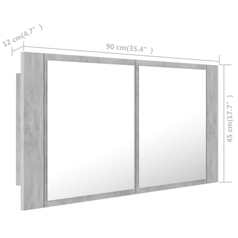 Armoire de salle de bain à miroir LED Gris béton Acrylique - 16