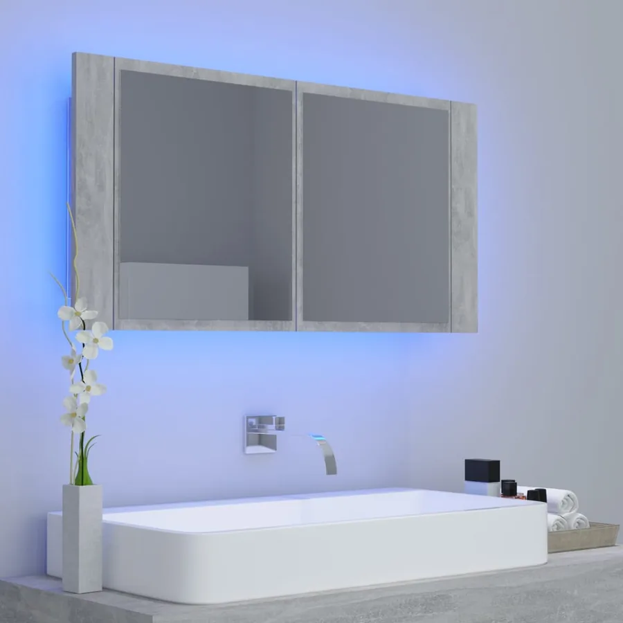 Armoire de salle de bain à miroir LED Gris béton Acrylique - 3