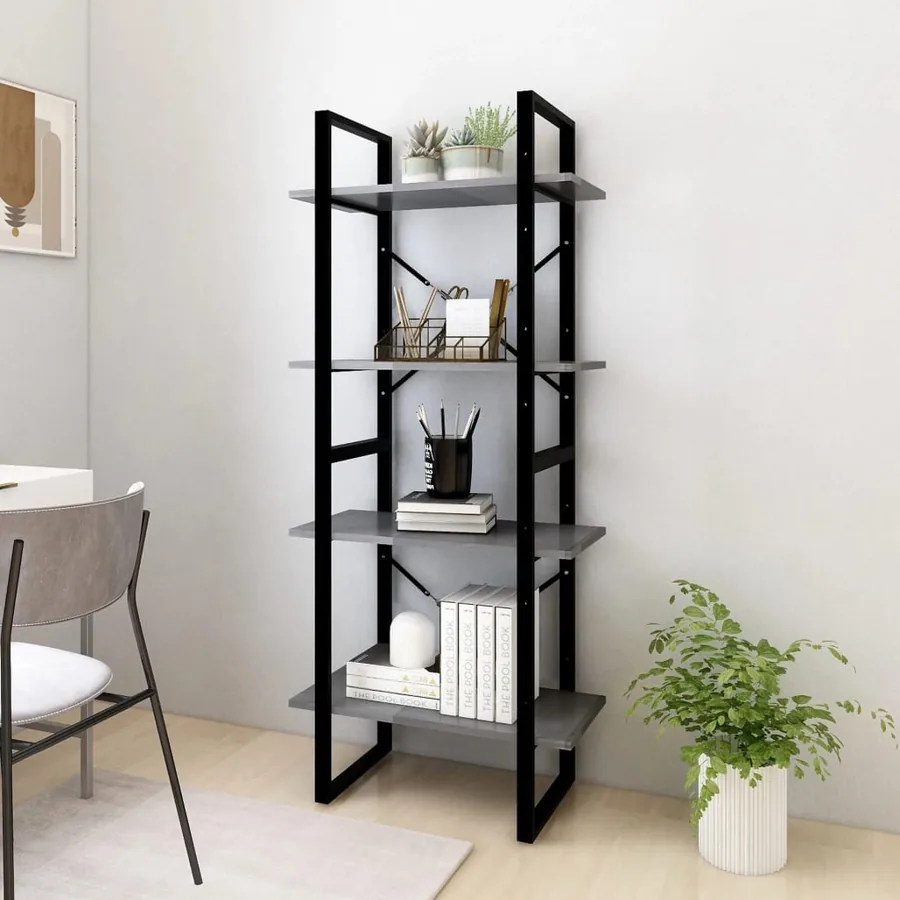 Bibliothèque à 4 niveaux Gris 60x30x140 cm Bois de pin massif - 3